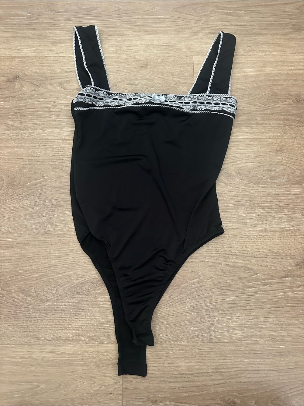 Princess Polly Black Bodysuit with White Lace Trim
